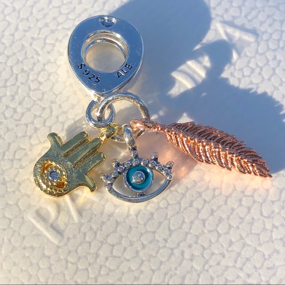 Pandora Hamsa, All-seeing Eye Feather Charm